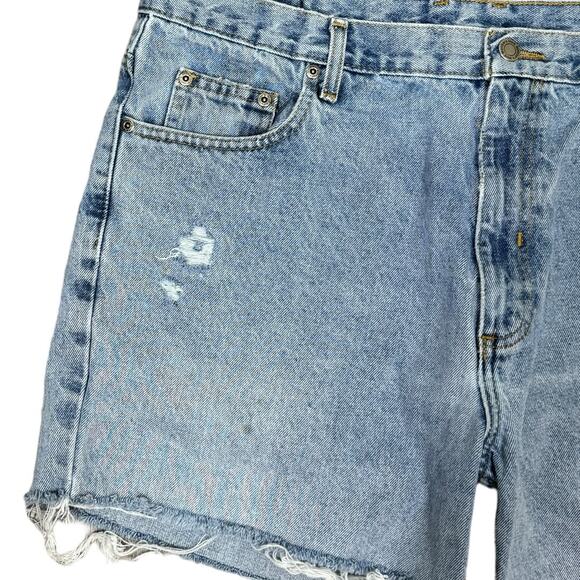 Custom Reworked Light Wash Denim Cutoffs Shorts 38 Blue Distressed High Rise - Picture 4 of 6